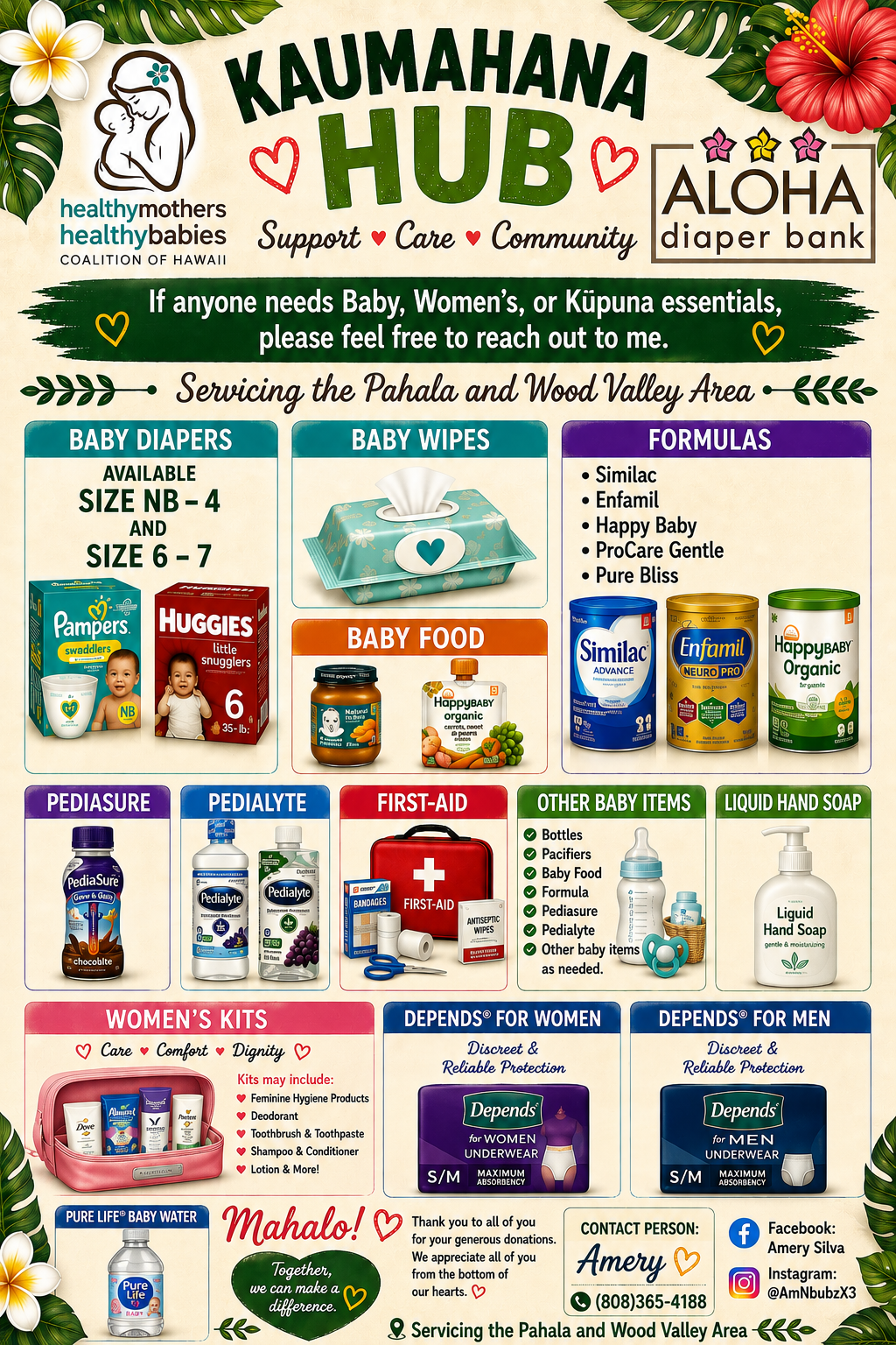 Kaumahana Hub baby, women’s, and kūpuna supplies inventory guide