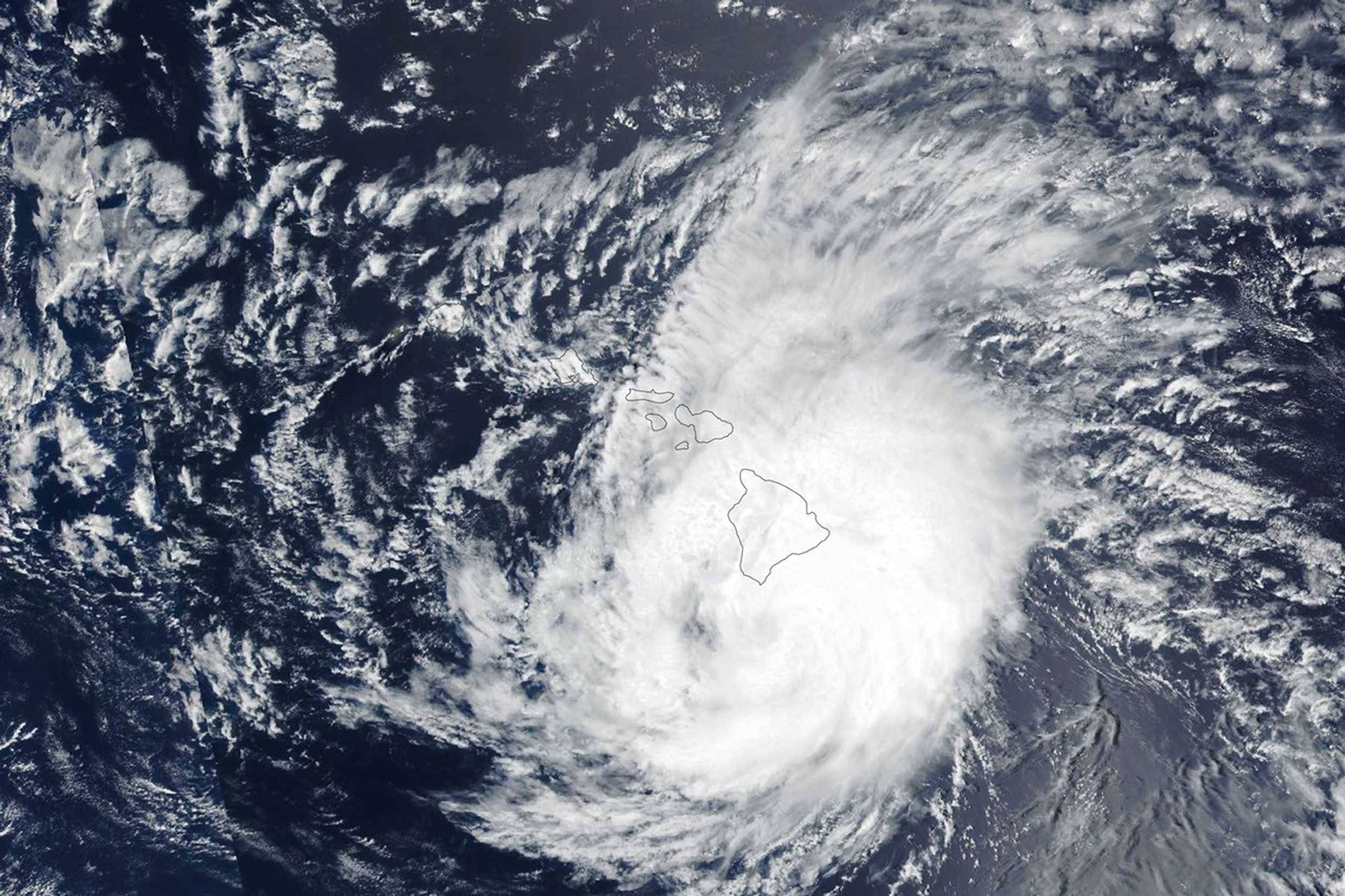 NASA satellite view of Hurricane Lala passing south of Hawaiʻi Island on August 15, 2026