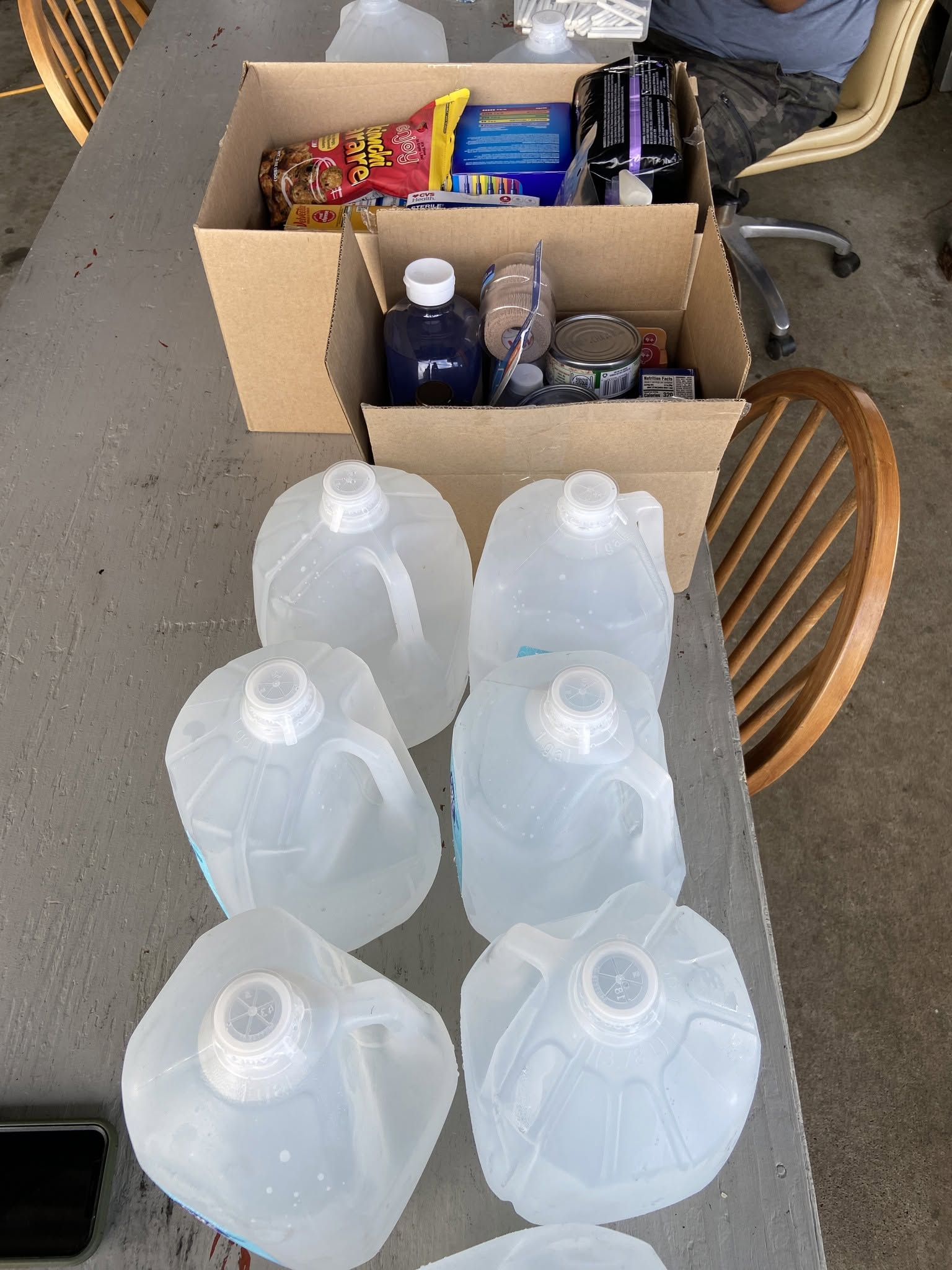 Medical supplies, snacks, infant water, and food donated by Nā Wāhine Koa